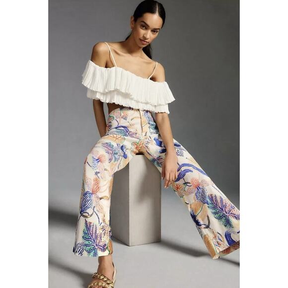 Anthropologie x Sarah Gordon, Colette Wide Leg Crop Pants - Size 30 - Resortwear - Picture 2 of 10